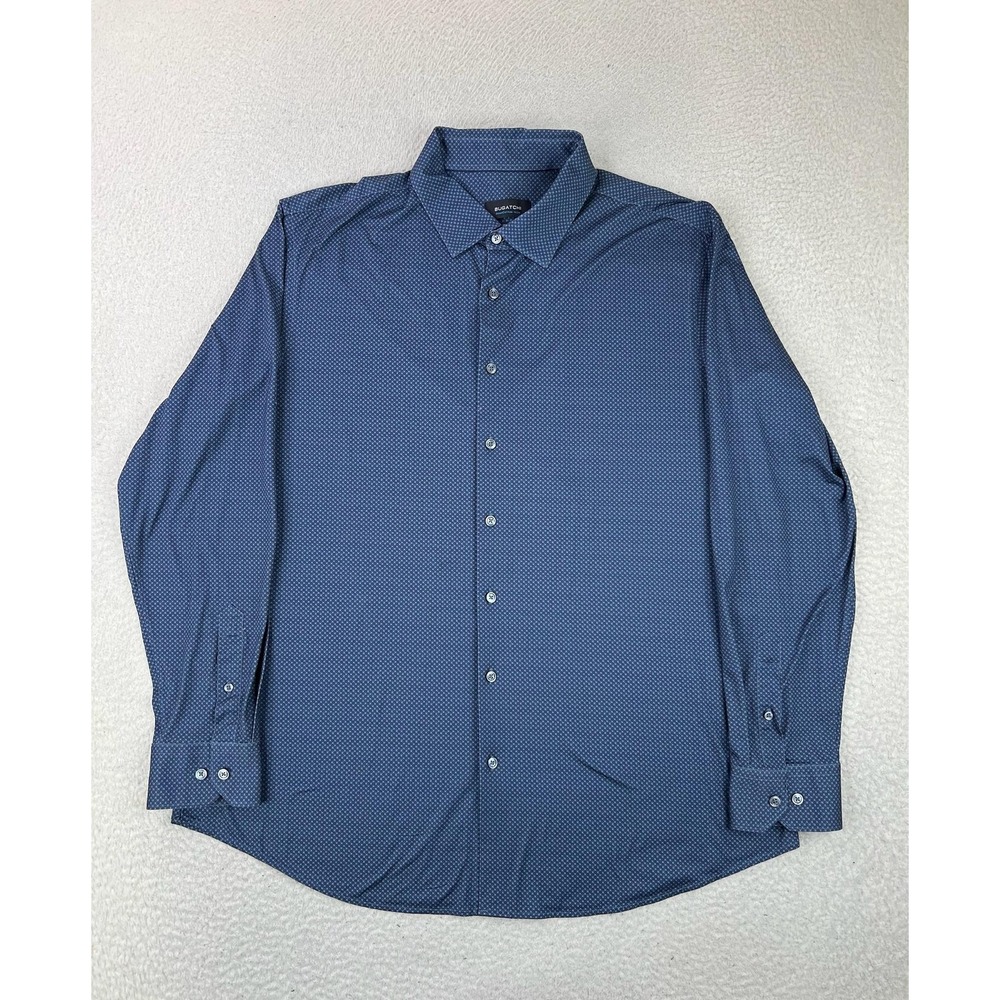 Bugatchi Mens 2XL Blue Polka Dot OoohCotton Tech 8 Way Stretch Long Sleeve Shirt